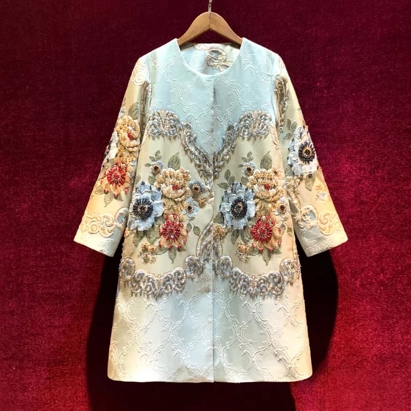 ♥️SOLD NWT Jaquard Embroidery Crystals Beads, Coat. STUNNING. XXL - Picture 3 of 12